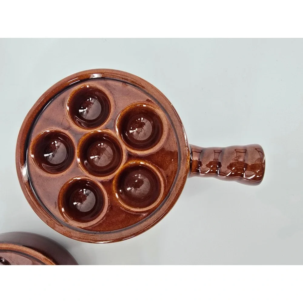 Vintage Brown Glazed Ceramic Escargot Baking Dishes 6 Hole Snail Pans Set of 3